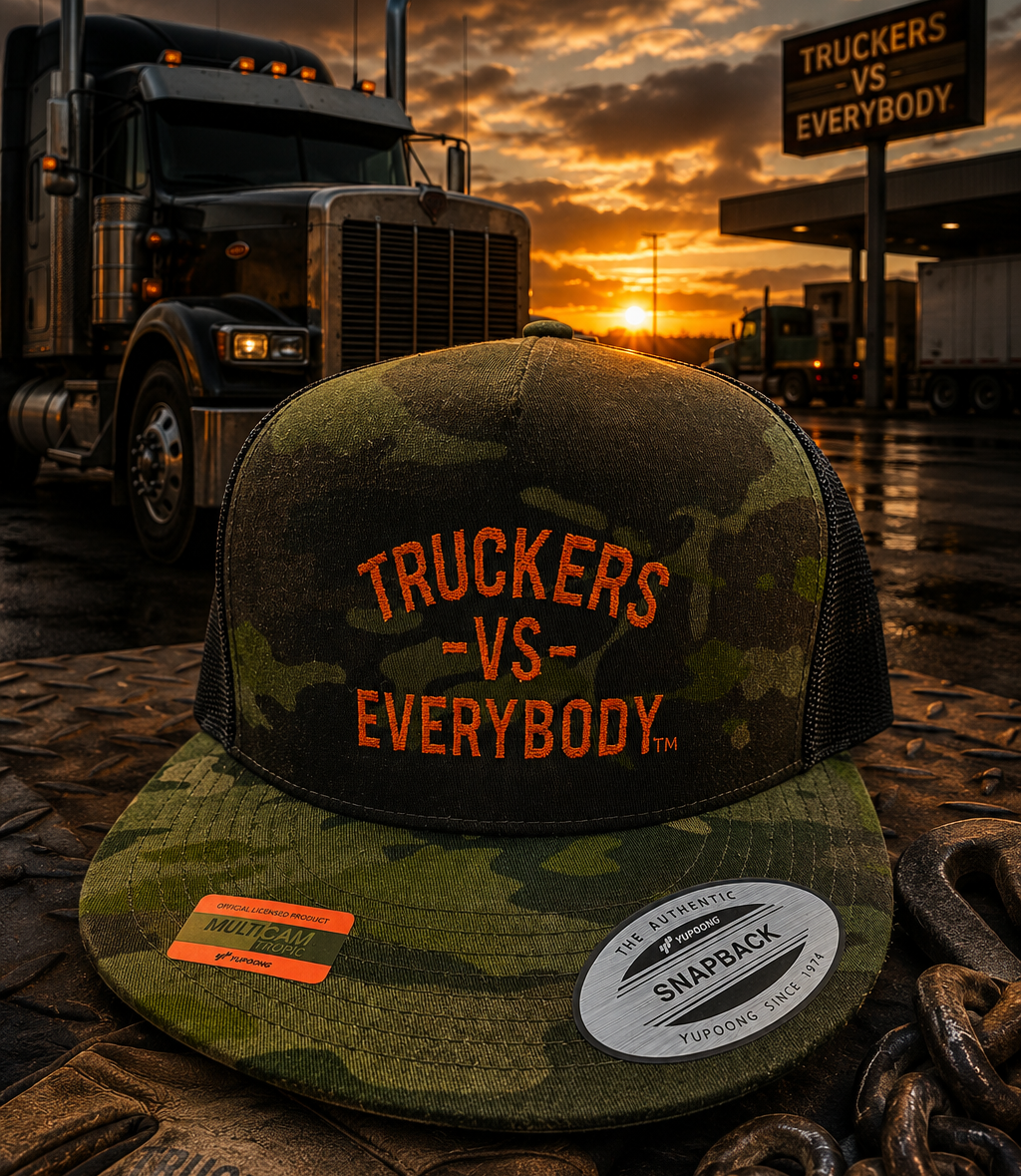 Truckers-Vs-Everybody™ Embroidered Trucker Cap (Green Camo)