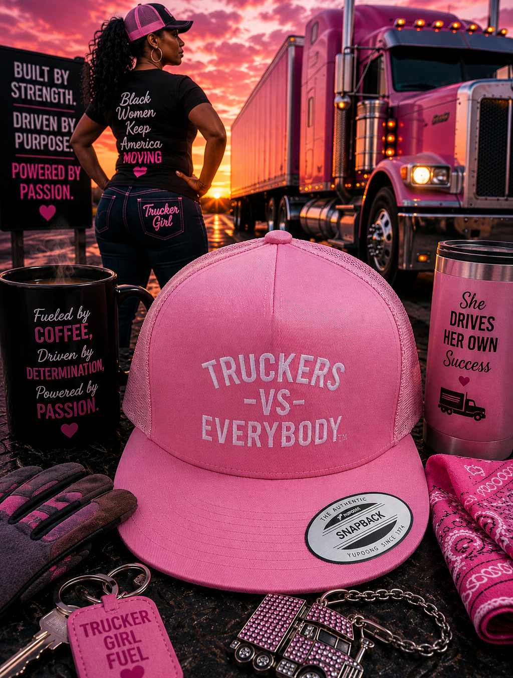 Truckers-Vs-Everybody™ Embroidered Trucker Cap (Pink)