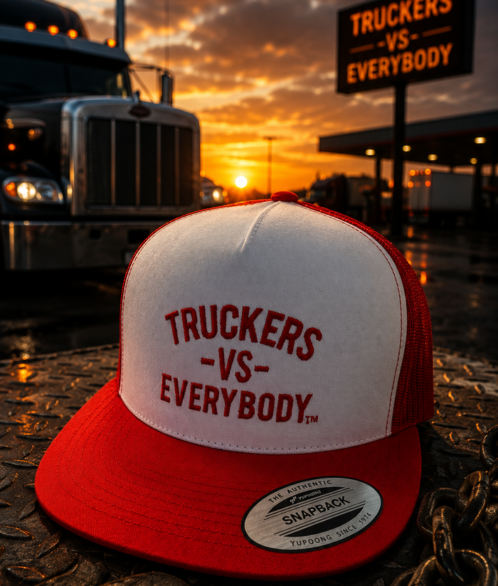 Truckers-Vs-Everybody™ Embroidered Trucker Cap (Red/White)