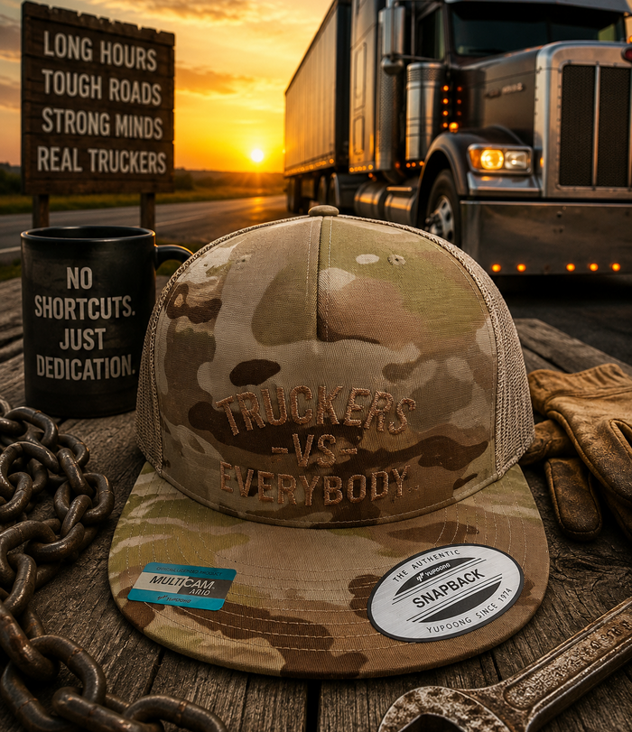 Truckers-Vs-Everybody™ Embroidered Trucker Cap (Desert Camo)