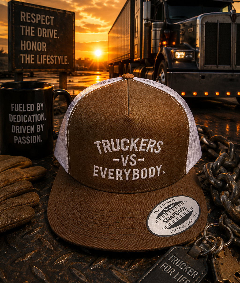 Truckers-Vs-Everybody™ Embroidered Trucker Cap (Brown/White)