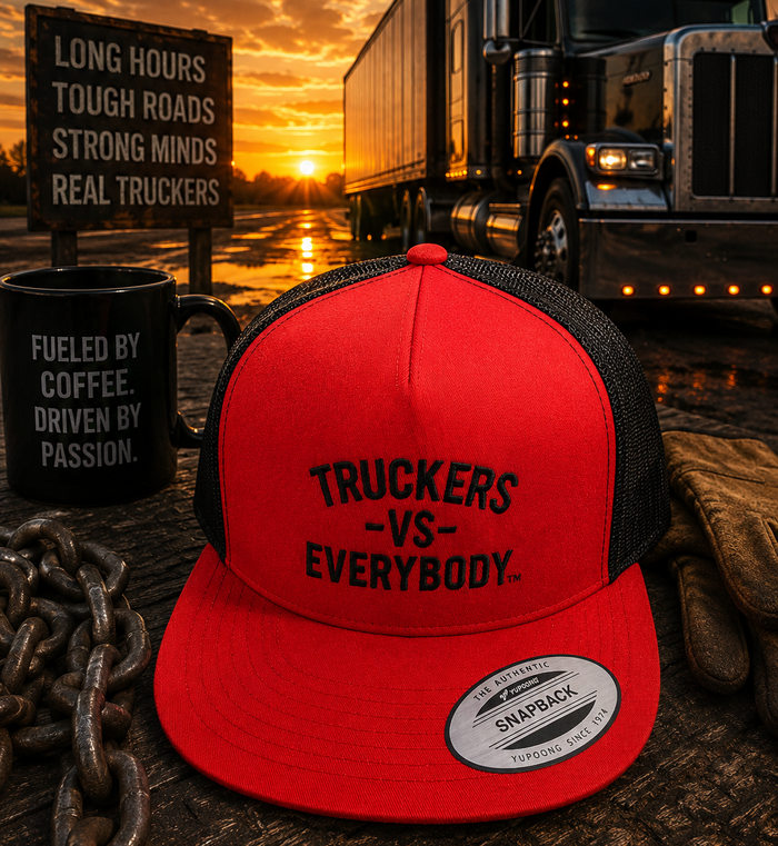 Truckers-Vs-Everybody™ Embroidered Trucker Cap (Red/Black)
