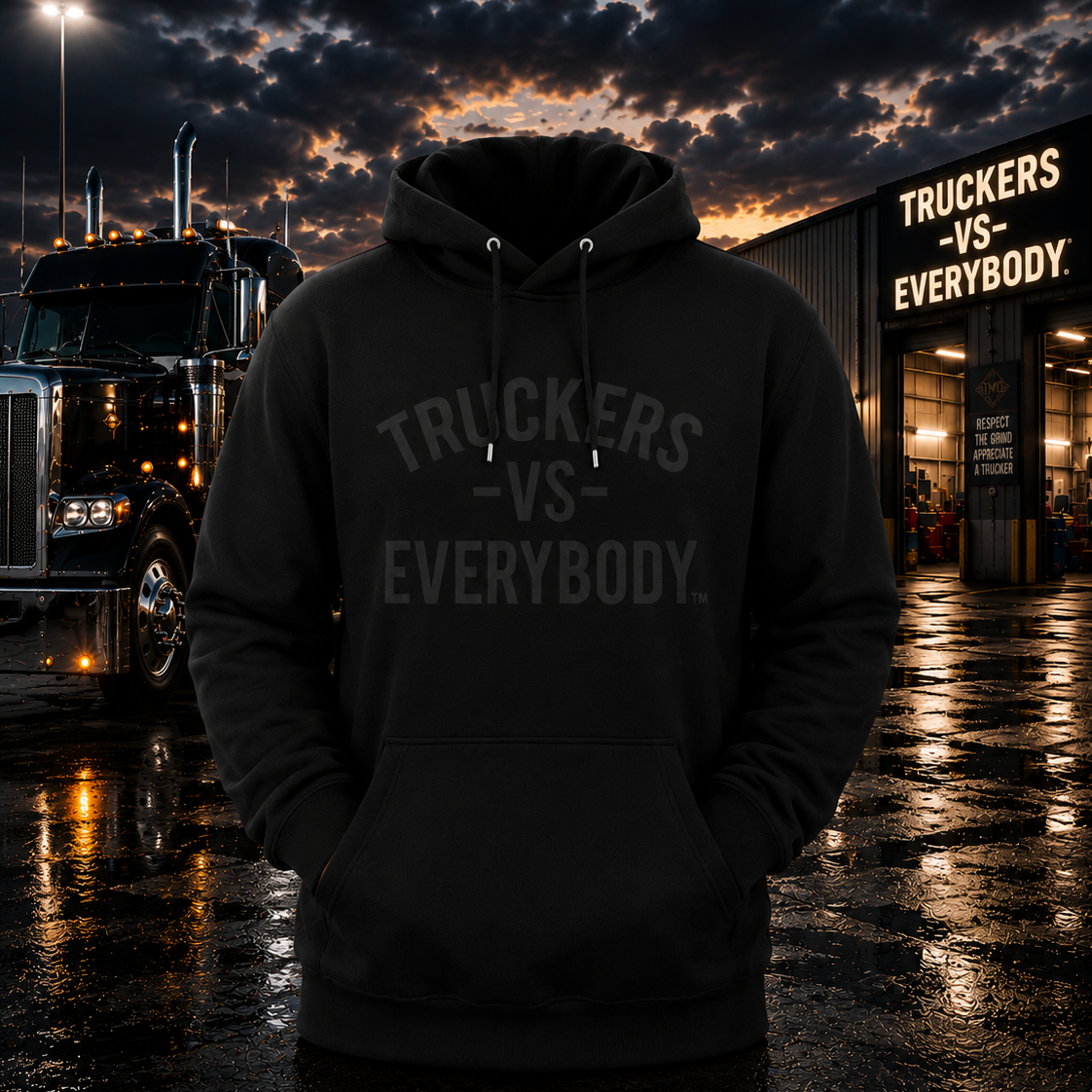 Truckers-Vs-Everybody™ Classic Hoodie (Black on Black)