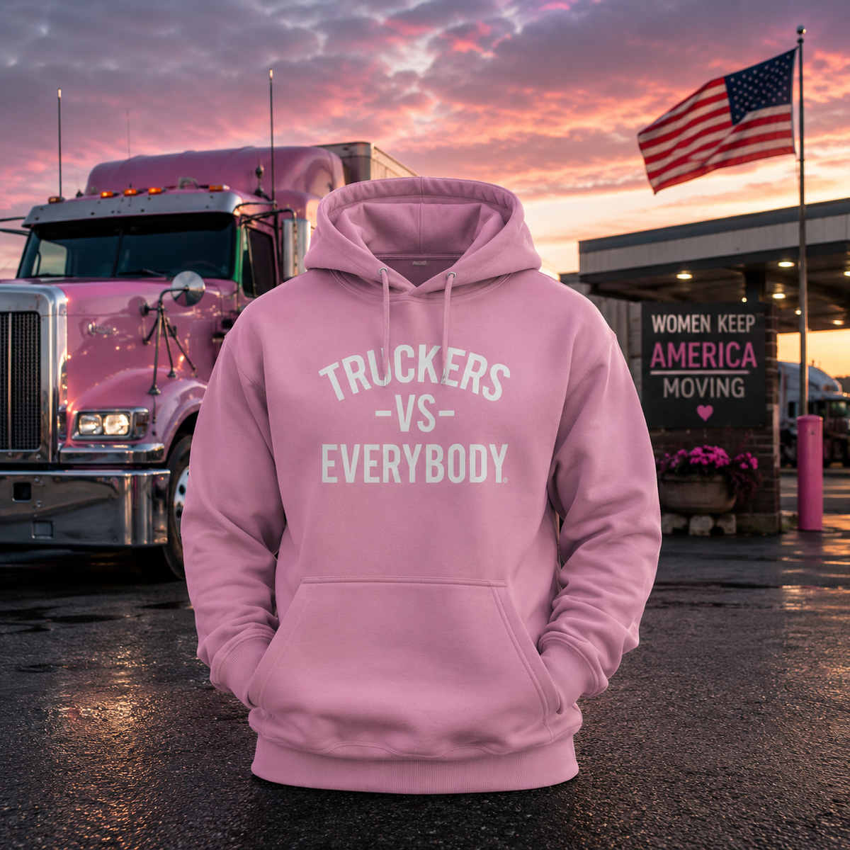 Truckers-Vs-Everybody™ Classic Hoodie (Pink)